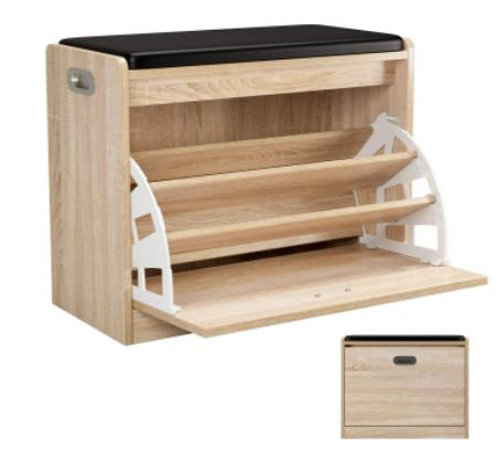 BRAND NEW Shoe Rack 3 Tiers Furniture Bench and Bathroom Seat Stool for Footwear (Oak)