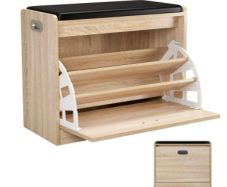 BRAND NEW Shoe Rack 3 Tiers Furniture Bench and Bathroom Seat Stool for Footwear (Oak)