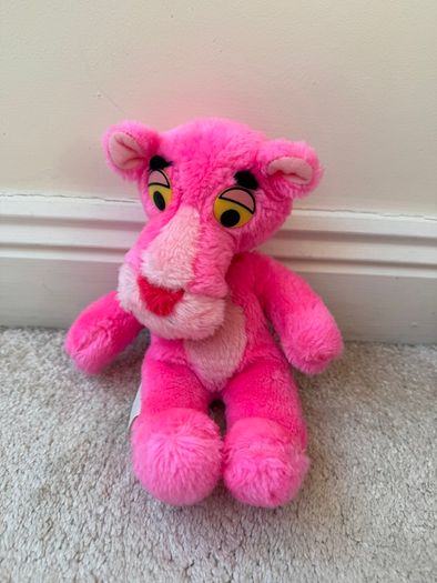 Vintage Pink Panther Plush Soft 1964 Mirisch-Geoffrey Mighty Star approx. 27 cm. Loose Head Used Dirty Please see photos