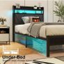 Single Bed Frame with LED Lights Storage Upholstered Headboard and Charging Station Image 6