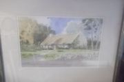 a large water colour painting of a irish cottage connemar  by tony lynch
