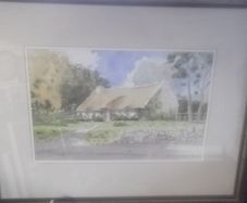 a large water colour painting of a irish cottage connemar  by tony lynch