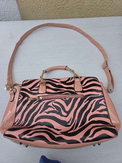 pink and black handbag