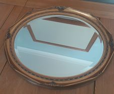 Vintage Ornate Gold Gilt Wood Oval Mirror. Bevelled Glass. 50cm x 60cm