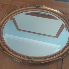 Vintage Ornate Gold Gilt Wood Oval Mirror. Bevelled Glass. 50cm x 60cm