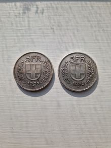 UNDER SPOT 2x Swiss 1932 Silver 5 Francs. Free Post!