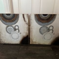 Pair of Contemporary Textured Abstract Canvas Paintings 50x50cm