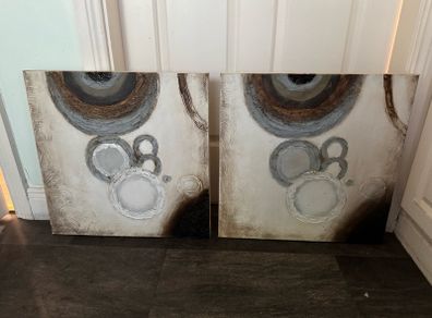 Pair of Contemporary Textured Abstract Canvas Paintings 50x50cm