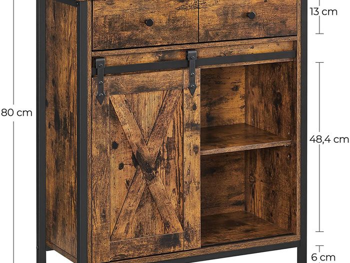 Sideboard with Shelf and Drawer, Kitchen Cabinet, Chest of Drawers with Sliding Door in Country House Style, Industrial Design, Vintage Brown/Black