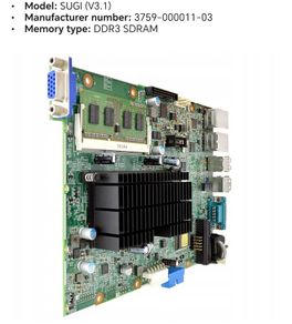 Desktop  Motherboard P/N: 3759-000011-03 Board Model: SUGI (V3.1) Ports: 4- USB, 1- VGA, 1- Serial, 2- RJ-45 RAM Memory Slots: 1- DDR3