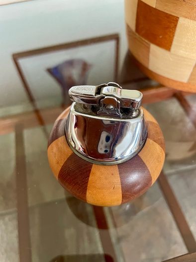 Ronson Carousel Vintage Table Lighter Mid Century Modern Wood Chrome England 1950s to 60s