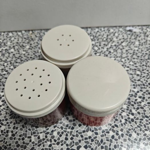 Retro Tupperware Salt Pepper Mustard 3 x stackable containers from 1970s or 80s retro kitchenware