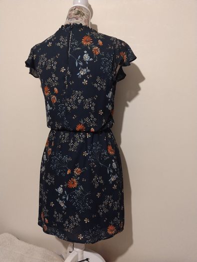 Navy Blue Floral Pocket Dress