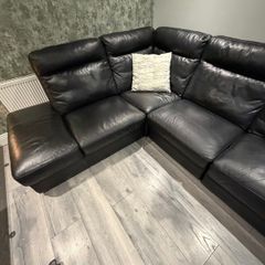 Italian leather right-hand facing corner sofa