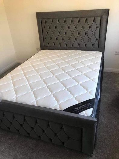 New 4'6" Grey Plush Bumper bed & MemoryFoam Orthopedic Mattress