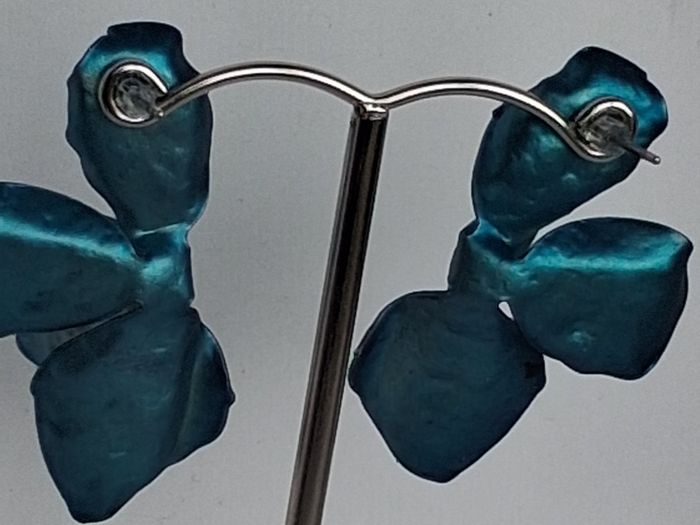 Iridescent Metallic Teal Irregular Petal Earrings