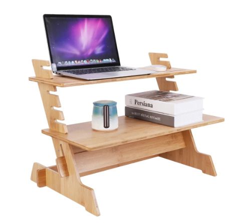 Bamboo Standing Computer Desk Monitor Stand Riser Stand Steady Up Adjustable Height Desktop Laptop Workstation Converter