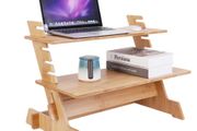 Bamboo Standing Computer Desk Monitor Stand Riser Stand Steady Up Adjustable Height Desktop Laptop Workstation Converter