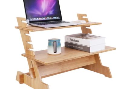 Bamboo Standing Computer Desk Monitor Stand Riser Stand Steady Up Adjustable Height Desktop Laptop Workstation Converter