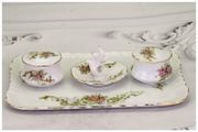 Vintage Limoges France Porcelain Vanity Tray &amp; Ring Holder Pair Trinket Boxes