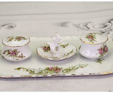 Vintage Limoges France Porcelain Vanity Tray & Ring Holder Pair Trinket Boxes