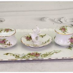 Vintage Limoges France Porcelain Vanity Tray & Ring Holder Pair Trinket Boxes