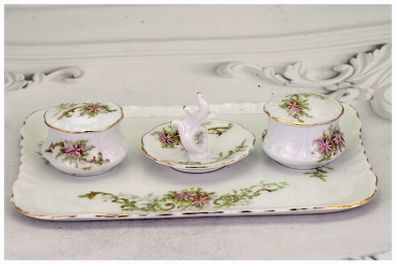 Vintage Limoges France Porcelain Vanity Tray & Ring Holder Pair Trinket Boxes
