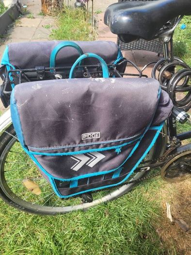 ladies bike with carrier bags and lock