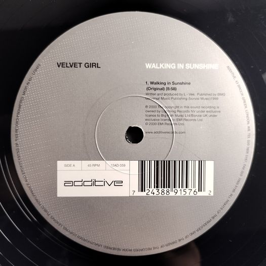Velvet Girl - Walking In Sunshine + Velvet - Additive Records - QUALITY Late 90s Progressive TRANCE! Condition EXCELLENT!