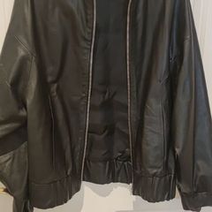 black real leather bomber
