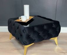 Luxury Velvet Chesterfield Coffee Table 63x63x35cm Square Velvet