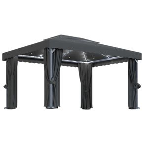 Gazebo with Curtain and String Lights 4x3 m Anthracite
