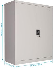 Metal Storage Cabinet with 2 Door and 3 Adjustable Shelves, 109CM Tall Storage Cupboard with Lock for Home, Office, Warehouse, 109 x 40 x 90 cm (Light Grey)