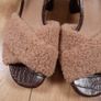 ASOS Dark Brown Croc-Effect & Beige Teddy Fleece Strap Ankle-Buckle Block Heels 4UK/37EU Image 2