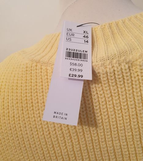 Topshop Ladies Yellow Jumper NWT V Neck Size XL Baggy Sweater Top CAN POST