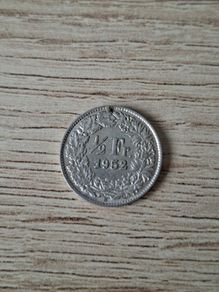 Switzerland 1952 Coin, 1/2 Franken / 1/2 Franc, Silver - free standard postage