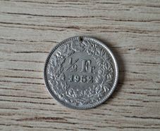Switzerland 1952 Coin, 1/2 Franken / 1/2 Franc, Silver - free standard postage
