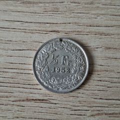 Switzerland 1952 Coin, 1/2 Franken / 1/2 Franc, Silver - free standard postage