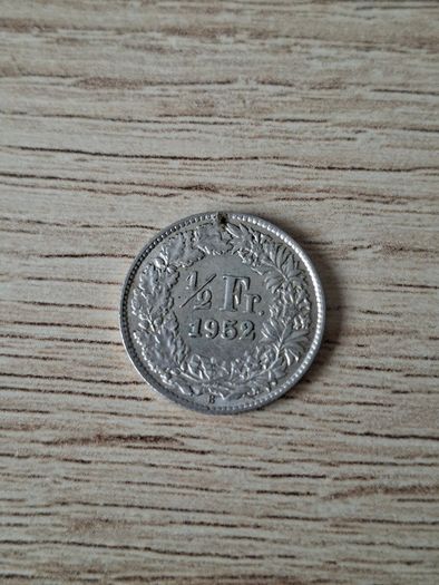 Switzerland 1952 Coin, 1/2 Franken / 1/2 Franc, Silver - free standard postage