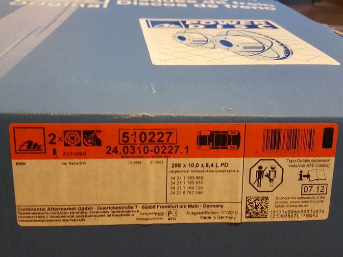 BMW E39 Rear Brake Discs 298mm ATE Power Discs