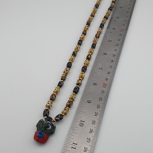 Vintage Venetian style Eyes Glass & Old Face Pendant Glass Beads Necklace