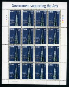 2001 Ireland Government Supporting the Arts Commemorative Stamp Sheetlet Plate 1B1B1B1B Mint Never Hinged (MNH)