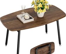 Folding Coffee Table Rustic Small Coffee Tables for Living Room Farmhouse Portable Table for Small Spaces Rectangular Mid Century Coffee Tables, No Assembly 31.5 /15.7 / 17.7IN, Walnut