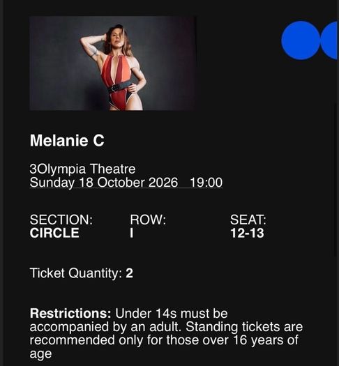 Melanie C 2 Tickets Sunday 18th October