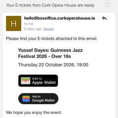Yussef Dayes (Cork Jazz Festival) - Two Tickets