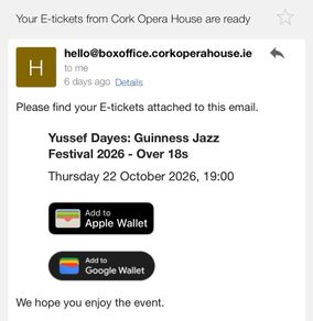 Yussef Dayes (Cork Jazz Festival) - Two Tickets