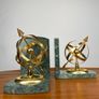 Vintage Mid Century Brass & Marble Armillary Sphere Bookends Image 3