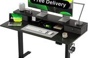 Height Adjustable Desk with Two Drawers, 120 x 60 cm Electric Computer Desks