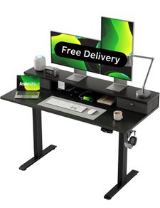 Height Adjustable Desk with Two Drawers, 120 x 60 cm Electric Computer Desks