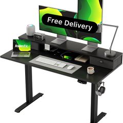 Height Adjustable Desk with Two Drawers, 120 x 60 cm Electric Computer Desks